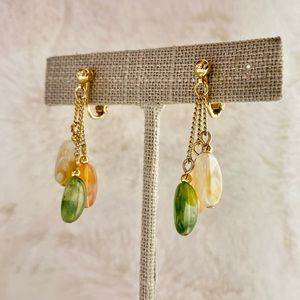 Vintage Napier Gold Tone Stone Dangle Screw Back Earrings